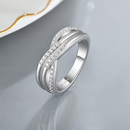 Fahonie Infinity X Knot Ring 925 Sterling Silver cut 5A Cubic Zirconia CZ Statement Ring Anniversary Promise Ring for Women
