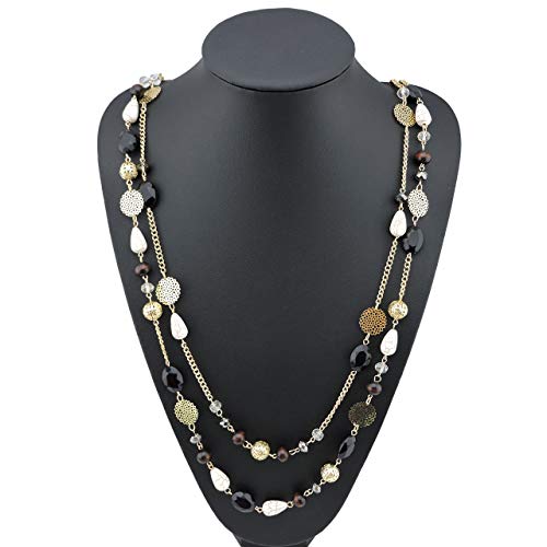 Bocar Long Necklaces for Women Trendy, Boho Layered Crystal Beaded Collar Necklaces for Women, Fashion Statement Necklaces Jewelry - color: Black
