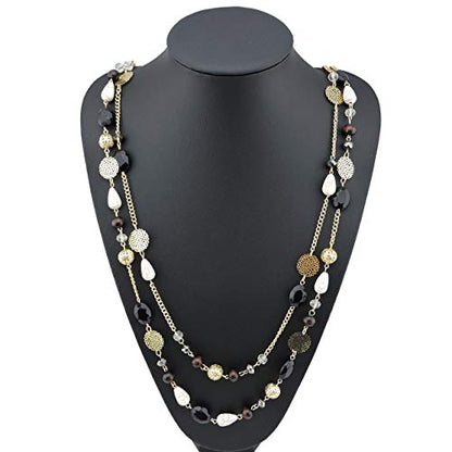 Bocar Long Necklaces for Women Trendy, Boho Layered Crystal Beaded Collar Necklaces for Women, Fashion Statement Necklaces Jewelry - color: Black