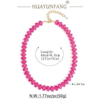Chunky Beads Necklace for Women Trendy Gold Puffy Heart Choker Necklace Colorful Resin Beaded Heart Pendant Necklaces Statement Jewelry - color: 14MM Disc Bead-Rose Red