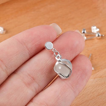 925 Sterling Silver Earrings Making Flat Studs Posts with Loop Ear Backs | Hypoallergenic 3/4/5mm Ball/Flat Stud Post Replace Butterfly Ear Backs for Dangle Charm Pendant Earring Jewelry Making Set - color: Flat_Silver