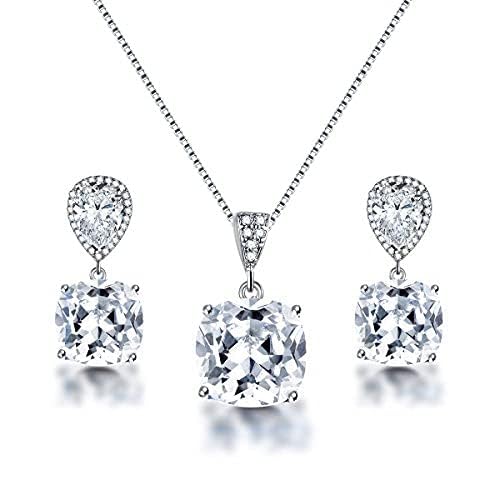 Elegant Jewelry Set for Women Silver Teardrop CZ Drop Earrings and Necklace | Square Teardrop Cubic Zirconia Rhinestone Jewelry Sets Bridal Jewelry Sets for Wedding Bride Bridesmaids Mother of Bride - style: Shining Beauty