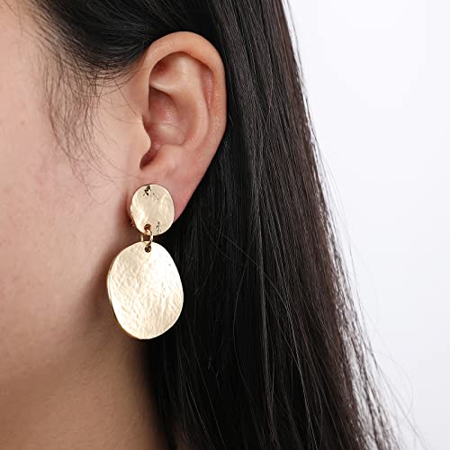 Gold Metal Clip On Earrings for Women Non Pierced Dangle Drop Earrings Multiple Styles - color: gold disc + silver disc