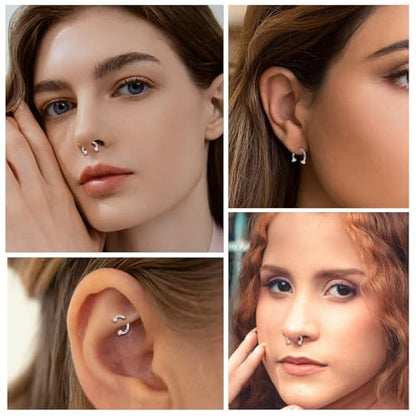 ONESING 9-40 Pcs Nose Rings - Hoops, Studs & L Shape - Hypoallergenic Stainless Steel Nose Piercings for Women & Men - color: 2pcs-16G Pink CZ