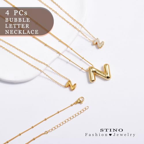 stino 4PCs Bubble Initial Letter Necklace Set, No Tarnish 14K Gold Plated Alphabet Pendant, Jewelry for Women - style: Z