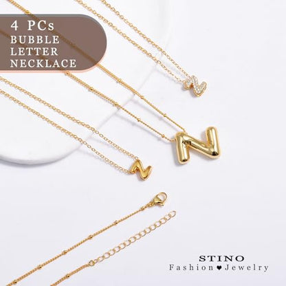 stino 4PCs Bubble Initial Letter Necklace Set, No Tarnish 14K Gold Plated Alphabet Pendant, Jewelry for Women - style: Z