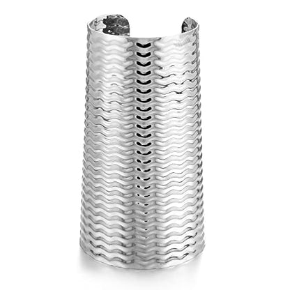 COLORFUL BLING Punk Alloy Hollow Geometric Smooth Polished Gold Hoop Open Cuff Wide Bracelet Bangle Wrist Jewelry for Women Lady - color: silver wave