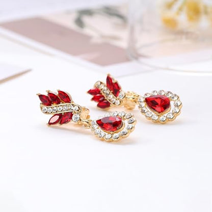 EleQueen Women's Austrian Crystal Art Deco Tear Drop Dangle Earrings Clip-on - color: 02-Gold-tone Ruby Color