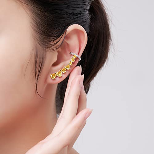 925 Sterling Silver Post Stud Earrings for Women Cartilage Ear Cuffs Hoop Climber 7 Multcolors Cubic Zirconia CZ Hypoallergenic Piercing Gifts For Her - color: Yellow Silver
