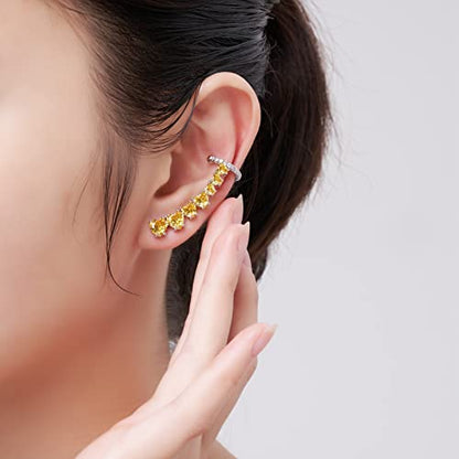 925 Sterling Silver Post Stud Earrings for Women Cartilage Ear Cuffs Hoop Climber 7 Multcolors Cubic Zirconia CZ Hypoallergenic Piercing Gifts For Her - color: Yellow Silver