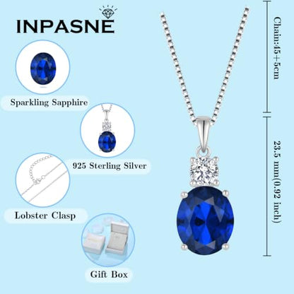 Birthstone Necklace for Women 925 Sterling Silver | Oval Cut Pendant Necklace, Jewelry for Mom Wife - color: Royal Blue
