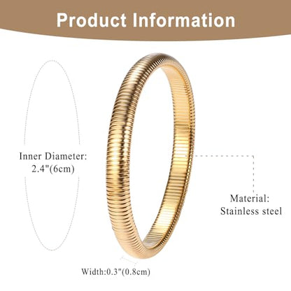 NMQLX Women's Elastic Bangle Bracelets: Stainless Steel Gold Chunky Wristband Bracelets - color: Gold - 8mm
