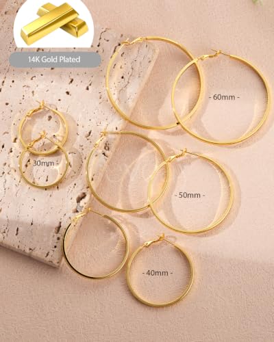 Lightweight 925 Sterling Silver Post Hoop Earrings for Women | 3mm Wide Hypoallergenic Thin Large Hoop Earrings for Women Gift 30/40/50/60mm - size: 30mm Gold