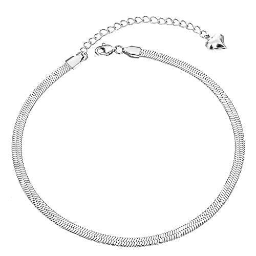 Ankle Bracelets for Women,14K Gold Plated Snake Chain Anklet for Women Beach Cute Anklets - color: Silver