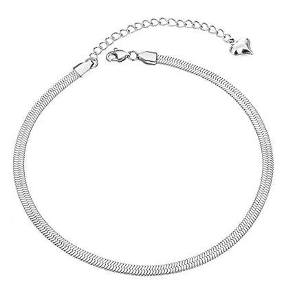 Ankle Bracelets for Women,14K Gold Plated Snake Chain Anklet for Women Beach Cute Anklets - color: Silver