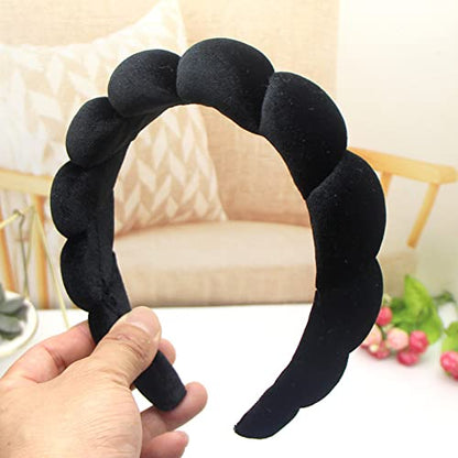 Fashion Headbands for Women Padded Fabric Hair Bands Wide Velvet Non Slip Headband Hair Accessories for Women Girls, Black - color: Black-1
