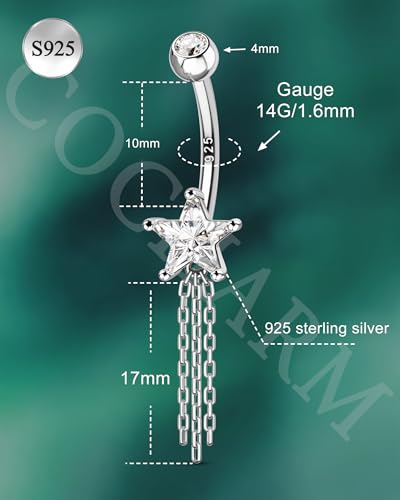 14K Gold Plated Belly Button Rings 925 Sterling Silver Belly Navel Rings for Women Star Navel Piercing Jewelry
