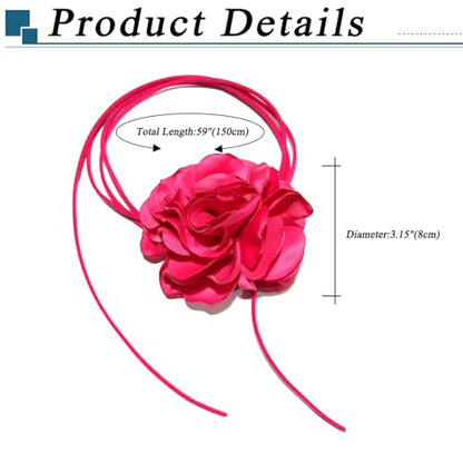 Pink Flower Choker for Women, Flower Necklace Big Camellia Lace Collar Necklace Valentines Christmas Wedding Party Jewerly - Hot Pink