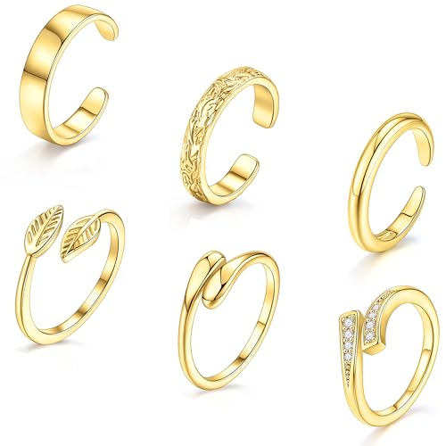 SONNYX 14K Gold Silver Toe Ring for Women | Non Tarnish Adjustable Simple Open Band Toe Rings Summer Beach Foot Jewelry for Women - color: Gold 1