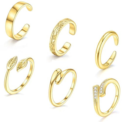 SONNYX 14K Gold Silver Toe Ring for Women | Non Tarnish Adjustable Simple Open Band Toe Rings Summer Beach Foot Jewelry for Women - color: Gold 1