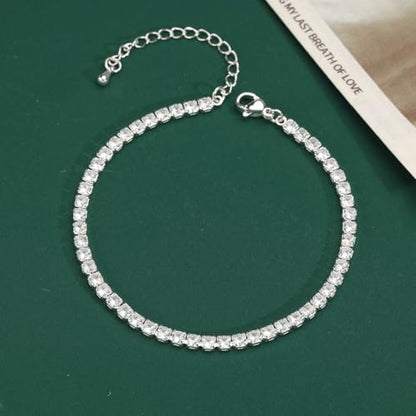 14K Gold Anklets for Women Waterproof Rhinestone Ankle Bracelet Layered Cuban Link Chain Diamond Anklet Beach Jewelry for Women - color: Silver Style A