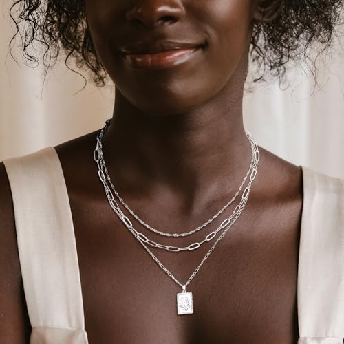 MFRYK Gold/Silver Necklaces Stack For Women,14K Gold/Sterling Silver Plated Simple Layered Choker Necklaces For Women,Stackable Multilayer Pearl Cross Disc Circle Pendant Cuban Herringbone Snake Paperclip Chain Necklaces Set Jewelry Gift for Women - style