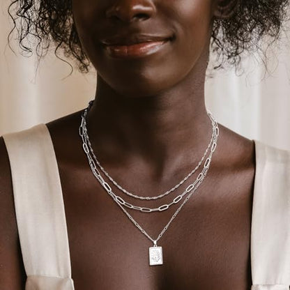 MFRYK Gold/Silver Necklaces Stack For Women,14K Gold/Sterling Silver Plated Simple Layered Choker Necklaces For Women,Stackable Multilayer Pearl Cross Disc Circle Pendant Cuban Herringbone Snake Paperclip Chain Necklaces Set Jewelry Gift for Women - style