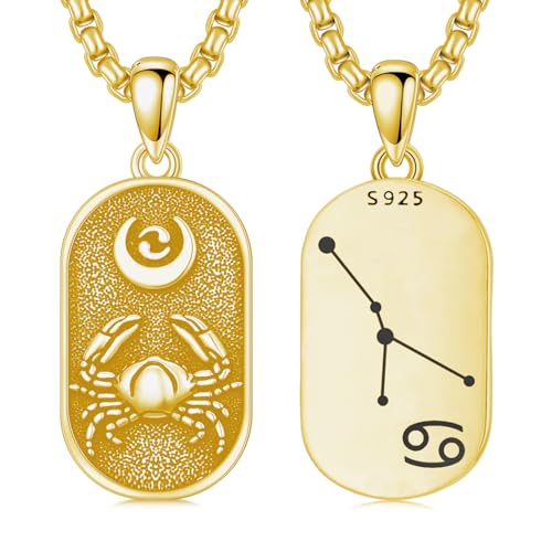 SIMONLY Zodiac Necklace 925 Sterling Silver Constellation Necklace Zodiac Sign Necklaces Horoscope Jewelry Christmas Birthday Astrology Gifts for Women Men Unisex - style: Cancer-Gold