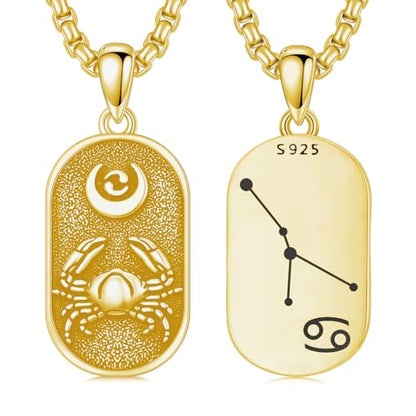 SIMONLY Zodiac Necklace 925 Sterling Silver Constellation Necklace Zodiac Sign Necklaces Horoscope Jewelry Christmas Birthday Astrology Gifts for Women Men Unisex - style: Cancer-Gold