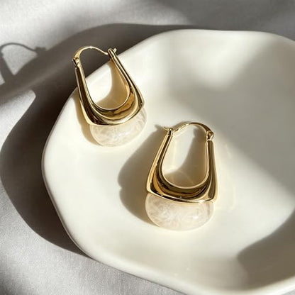 Acrylic Gold Hoop Earrings Chunky Hoop Dangle Drop Huggie Earring Statement Resin Jewelry for Women - color: White