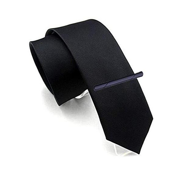 2.36 Inch Mens Silver Tie Clip, Stainless Steel Diagonal Stripe Tie Bar, Non-Slip Minimalist Necktie Clip for Business Wedding Daily Wear - color: Black