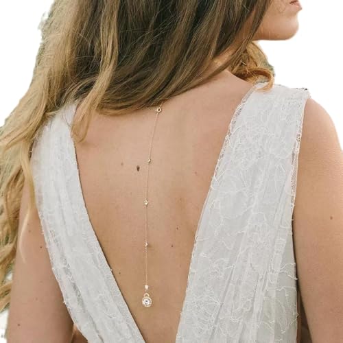 Rhinestone Backdrop Body Chain Jewelry Sexy Simple Long Body Chain Necklace Bridal Wedding Backdrop Backless Dress Accessories Jewelry for Women - color: Gold