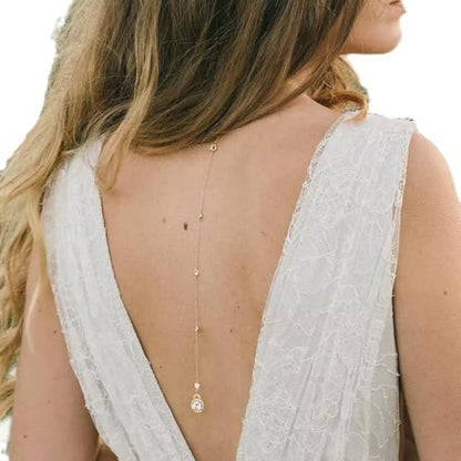 Rhinestone Backdrop Body Chain Jewelry Sexy Simple Long Body Chain Necklace Bridal Wedding Backdrop Backless Dress Accessories Jewelry for Women - color: Gold
