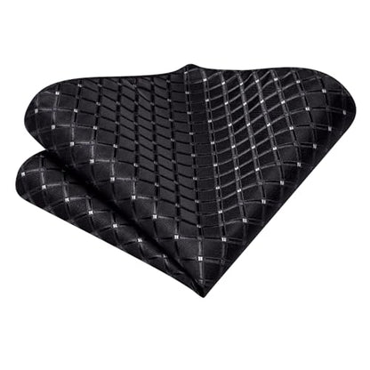 Dubulle Mens Paisley Striped Tie Woven Necktie for Men and Handkerchief Cufflinks Set Wedding Formal Business - color: Black White