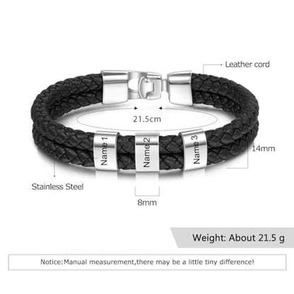 Personalized Braided Leather Bracelet with Photo Custom Name Beads Cuff Bangle Jewelry Gifts for Men Dad Husband Grandpa Fathers Day - color: Style 2--White-8.5inch