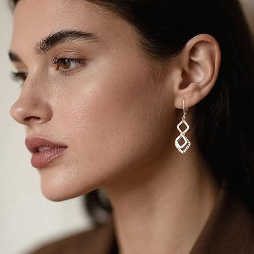 ALEXCRAFT Gold Hammered Double Circle Leverback Dangle Earrings | Hypoallergenic, Drop Handmade, Hammered Round, Minimalist Boho - color: B-Silver