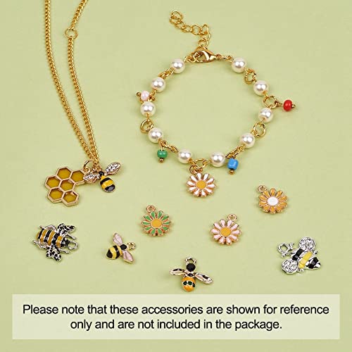 KISSITTY 28pcs/box Enamel Bee Charm Pendants Daisy Flower Dangle Charm for Earrings Necklace Bracelet Jewelry Making and Crafting