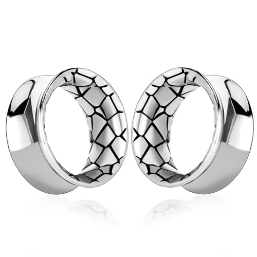 2 Pcs Ear Tunnels 0G to 5/8" 316 Surgical Stainless Steel Body Jewelry with Galaxy Fractal Design Double Flared Plugs for Stretched Ears Hypoallergenic Ear Gauges for Men & Women - color: Silver, size: 10mm(00G)