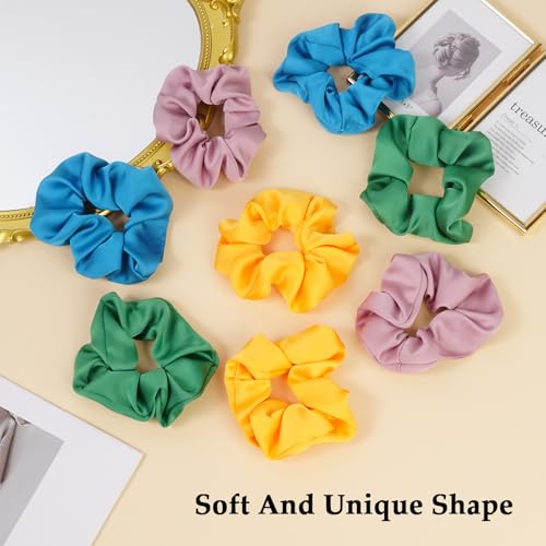 Satin Scrunchies for Women – 8PCS Dopamine Bright Silk Hair Ties – No Crease, Frizz-Free, Vibrant & Energetic Hair Bands for Thick & Thin Hair, Bold Hair Accessories Gifts - color: Large-Dopamine