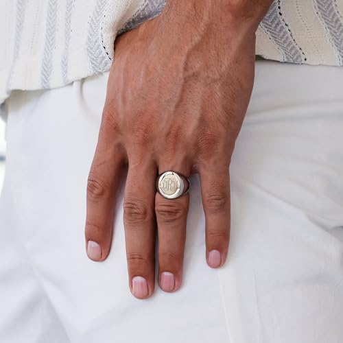 EVE'S ADDICTION Custom Men's Stainless Steel Oval Signet Ring - Gifts for Him