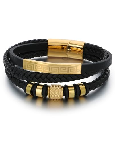 Italian Handmade Leather Bracelets for Men - color: Golden, size: 8.2"