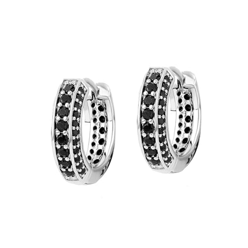 Iced Out Hoop Earrings Cubic Zirconia Huggie Cartilage Cuff Hypoallergenic 14K Gold Plated Luxury Fashion Round Circle Earrings For Men Women - color: 01 SilverBlack