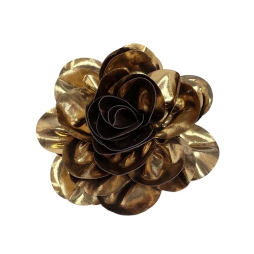 Satin Fabric Rose Flower Extra Large Big Brooches Lapel Pins Silk Camellia Oversized Pin for Women Wedding Party Dance Banquet Dresses Suit Clothes Accessories Jewelry Gifts 7.5in - color: Shiny Brown
