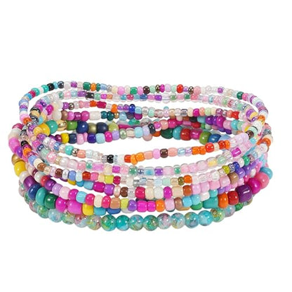 Bohemian Colorful Crystal Glass Beads Seed Beaded Bracelet Handmade Adjustable Stackable Elastic Strand Bangle for Women Summer Beach Hawaii Boho Wristbands Jewelry - color: colorful