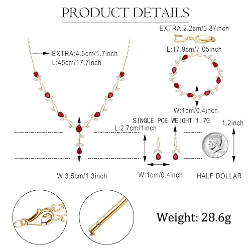 EVER FAITH Cubic Zirconia Pearl Leaf Bridal Jewelry Set for Bride Women | White Wedding Prom Necklace Dangle Earrings Bracelet, for Bridesmaid - color: CZ_Red Gold-Plated-Brass