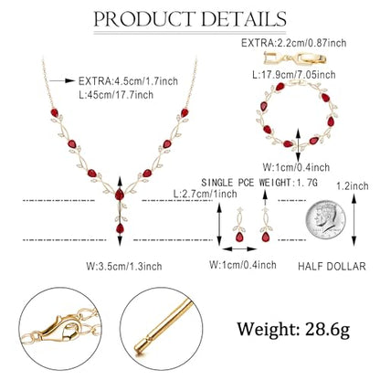 EVER FAITH Cubic Zirconia Pearl Leaf Bridal Jewelry Set for Bride Women | White Wedding Prom Necklace Dangle Earrings Bracelet, for Bridesmaid - color: CZ_Red Gold-Plated-Brass