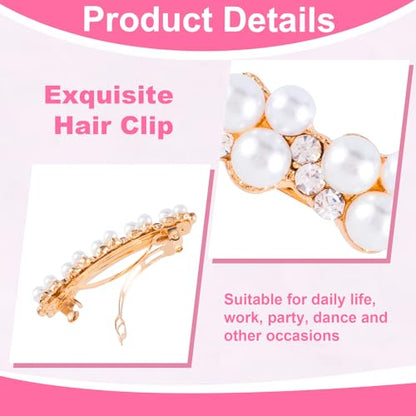 2 Pcs Pearl Rhinestone Hair Clips, Pearl-Embellished Barrette, Elegant Pearls Barrettes for Women, Party, Wedding, Daily Use, Graduation (Gold) - color: Pearl - Style B