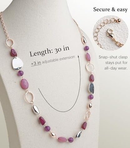 Long Gold Boho Necklaces for Women Beaded Statement Chain Long Necklace Gold Costume Jewelry Birthday Gifts for Her - color: 93-Purple