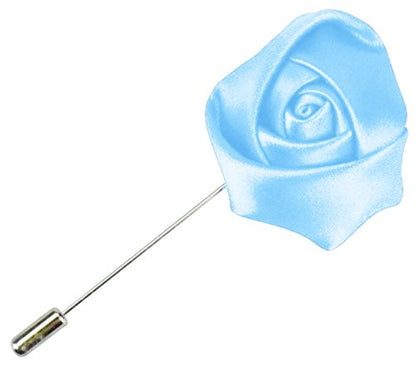 Gentleman's Essentials Premium Handmade Flower Lapel Pin Boutonniere - color: Baby Blue [Rose Bud]
