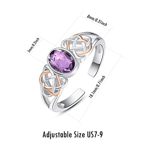 PRAYMOS 925 Sterling Silver Ring Birthstone Ring Turquoise Moss White Opal Ring for Women Celtic Knot Open Adjustable Thrumb Ring - color: Purple Amethyst